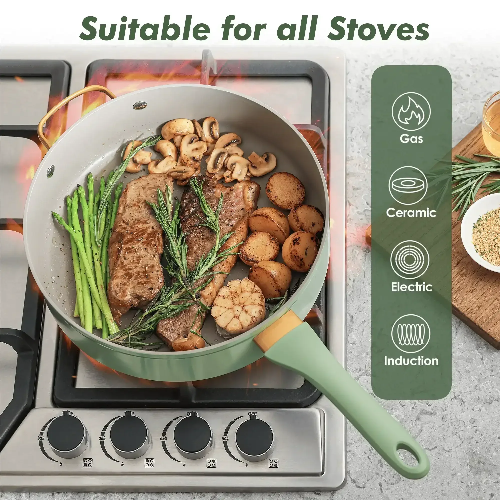 SENSARTE Nonstick Pots and Pans Set, 18Pcs Non Stick Cookware Sets, Induction Kitchen Cookware Sets - Image 8