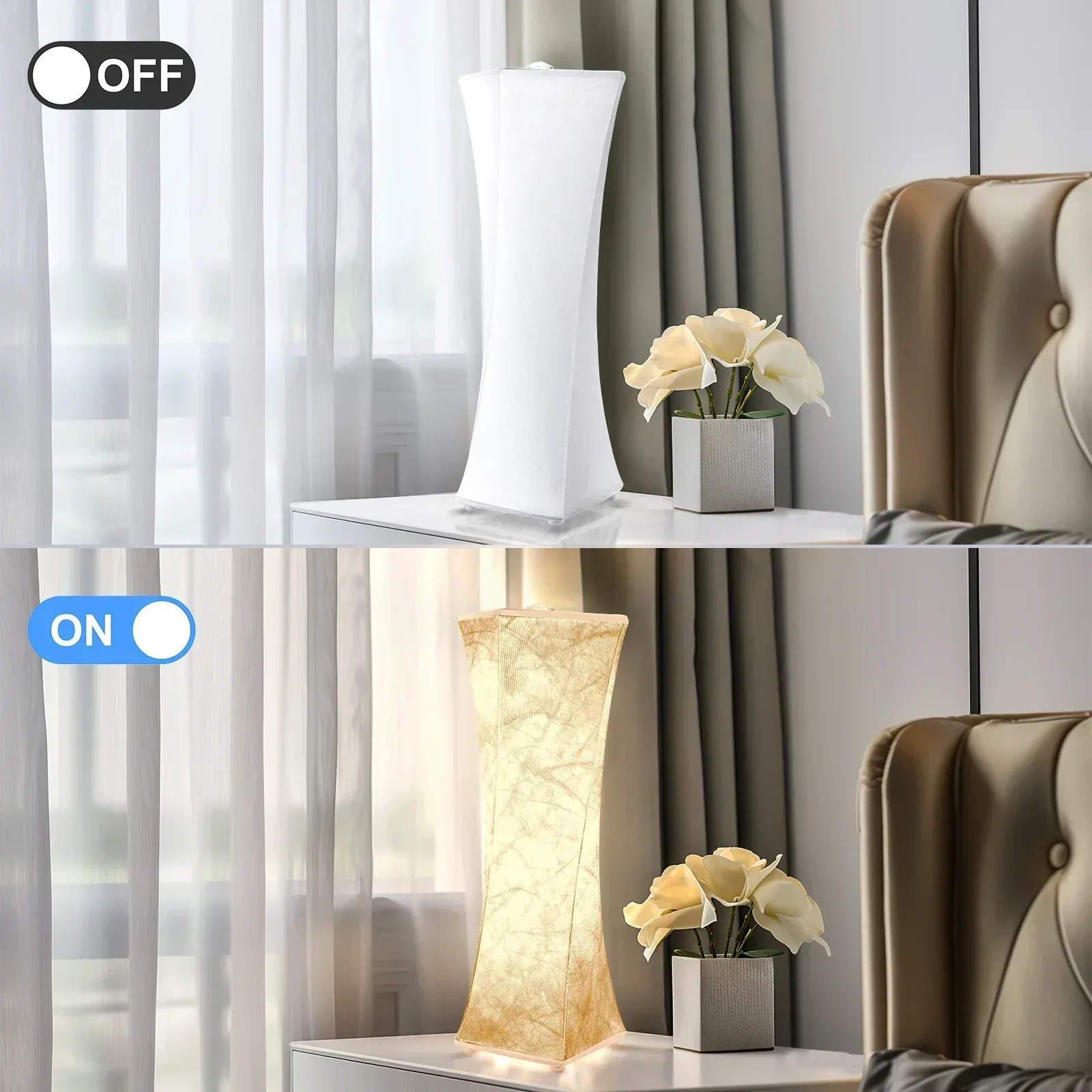 Set of 2 Fabric Table Lamp, Modern Dimmable Nightstand Lamp Bedside Desk Lamp, With Shade & LED Strip, For Bedroom Living Room, USB Interface - Image 2