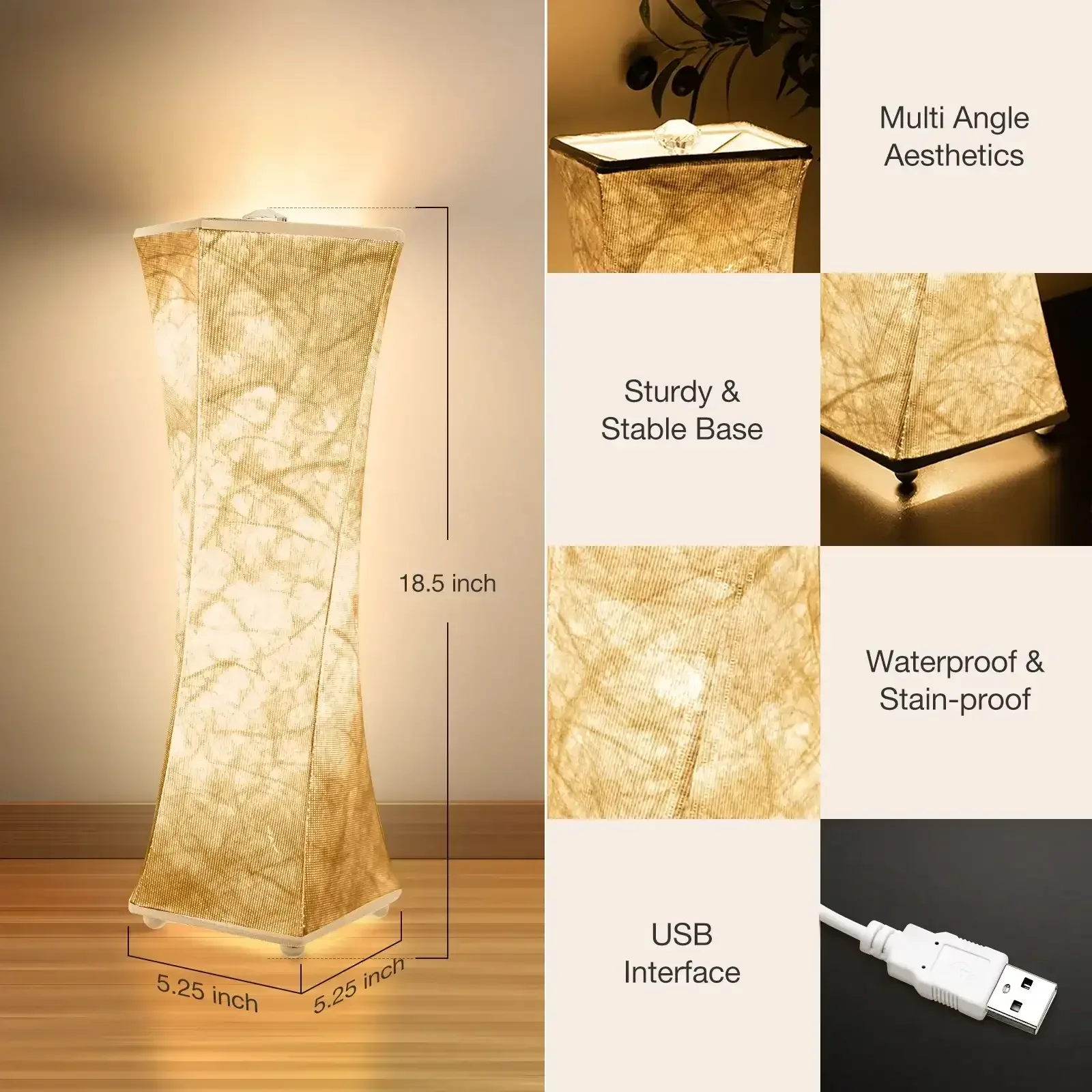 Set of 2 Fabric Table Lamp, Modern Dimmable Nightstand Lamp Bedside Desk Lamp, With Shade & LED Strip, For Bedroom Living Room, USB Interface - Image 7