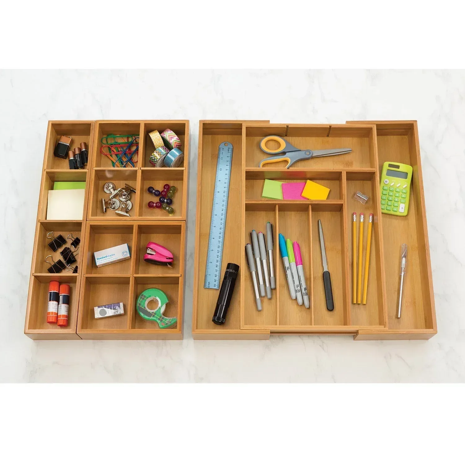 Seville Classics 4-piece Bamboo Expandable Drawer Organizer - Image 2