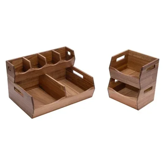 Seville Classics Acacia Stacking Bins, 4 piece - Image 7