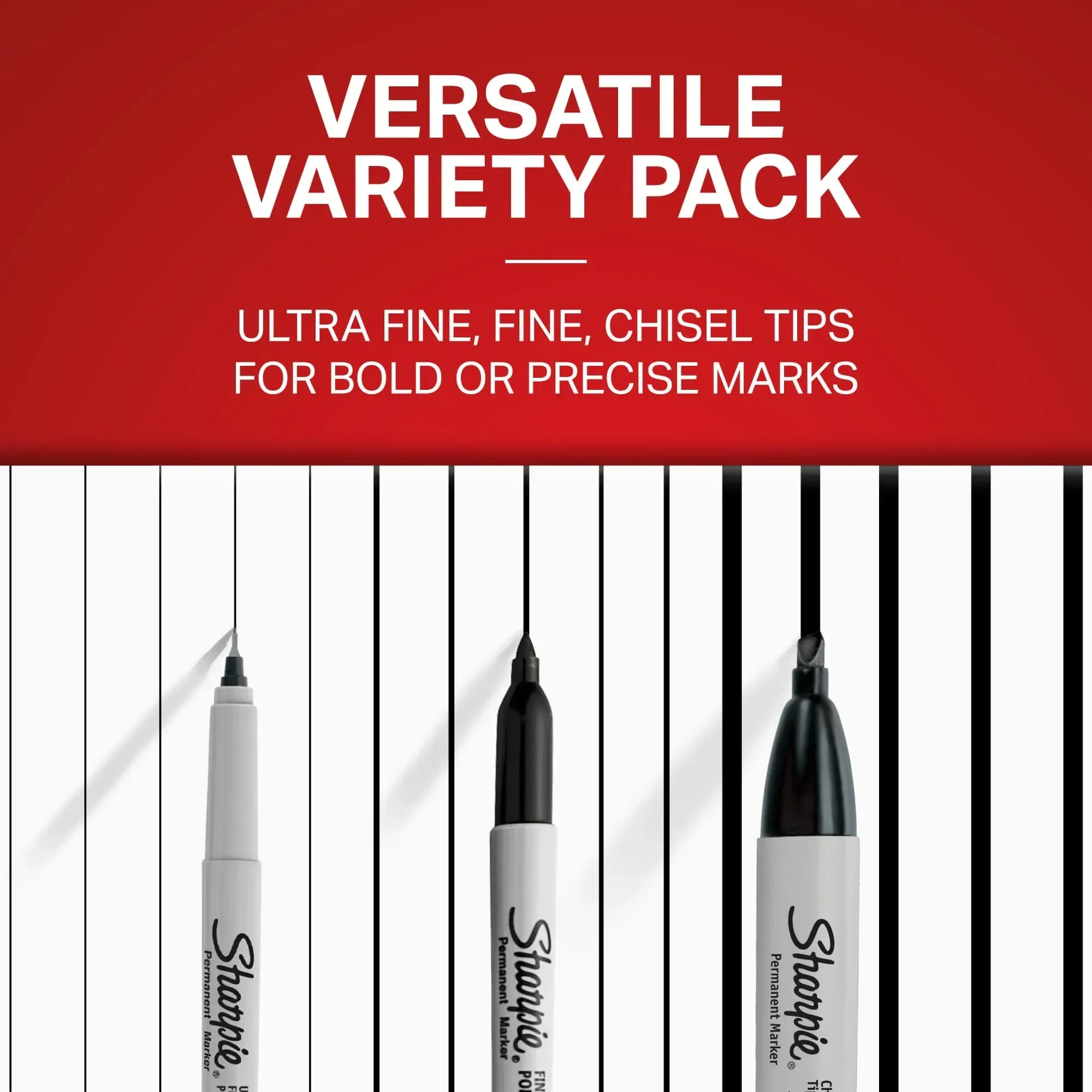 Sharpie Permanent Markers, Multi-Tip Pack, Fine/Ultra Fine/Chisel Tip, Black, 6 Count - Image 5