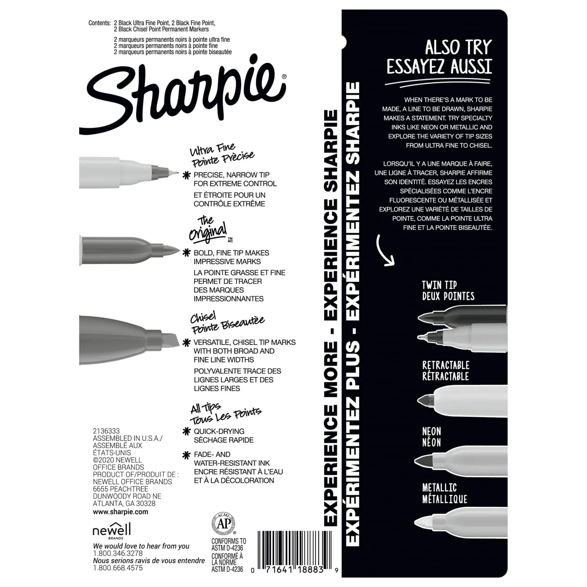 Sharpie Permanent Markers, Multi-Tip Pack, Fine/Ultra Fine/Chisel Tip, Black, 6 Count - Image 6
