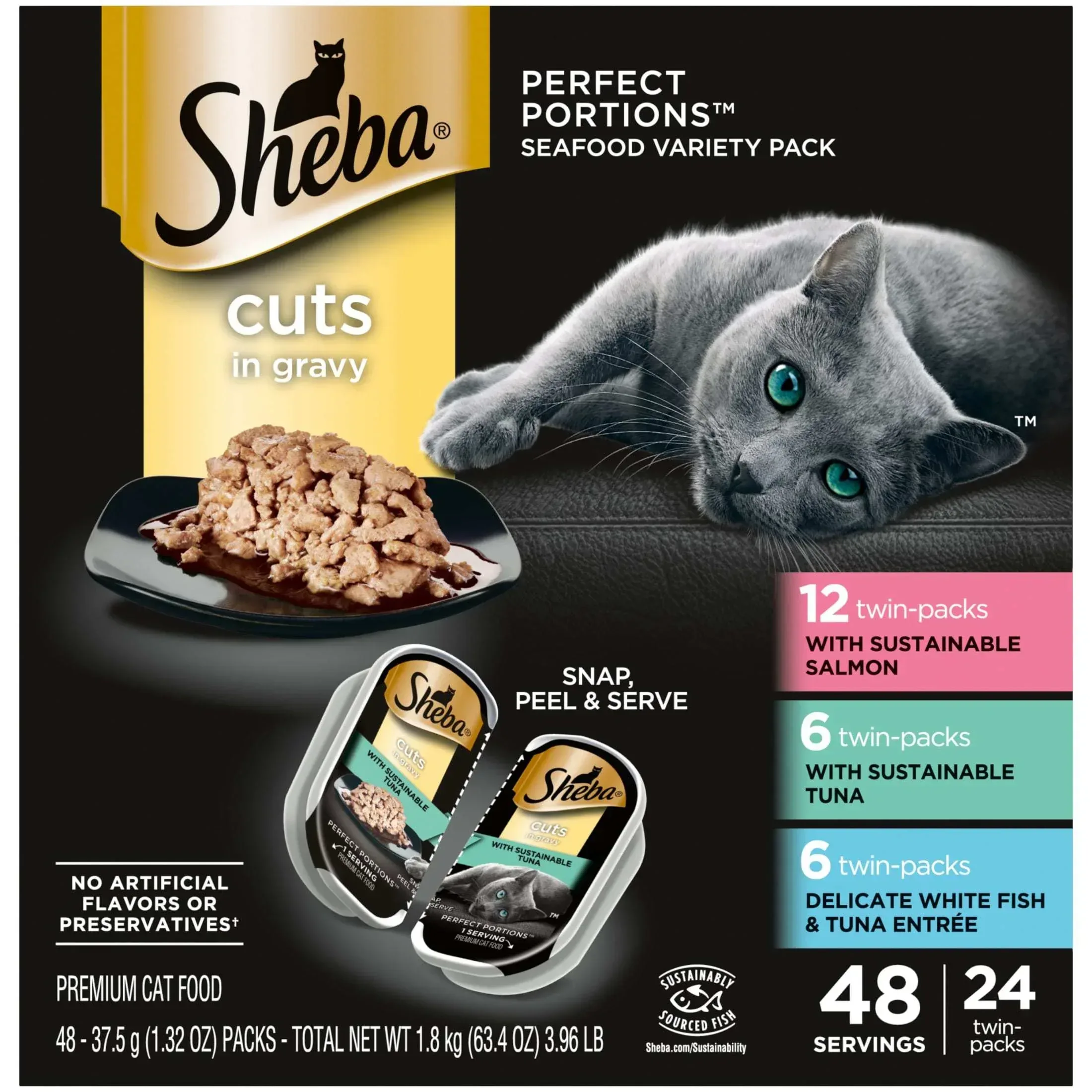 Sheba Perfect Portions Variety Pack Cuts in Gravy Cat Food, 2.6 oz Twin-Pack Trays (24 Count) - Image 2