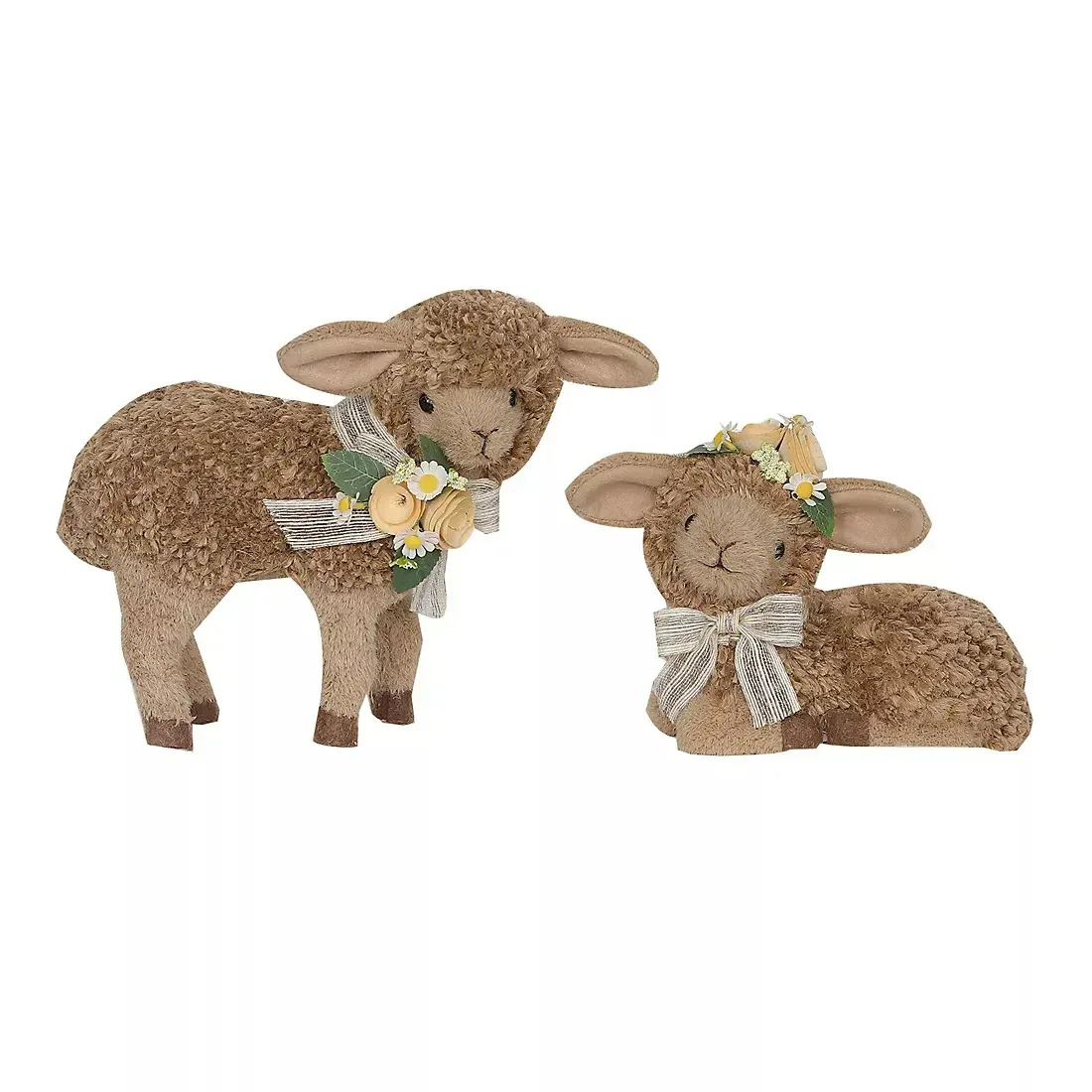 Sheep With Wood Rose Accents Set of 2