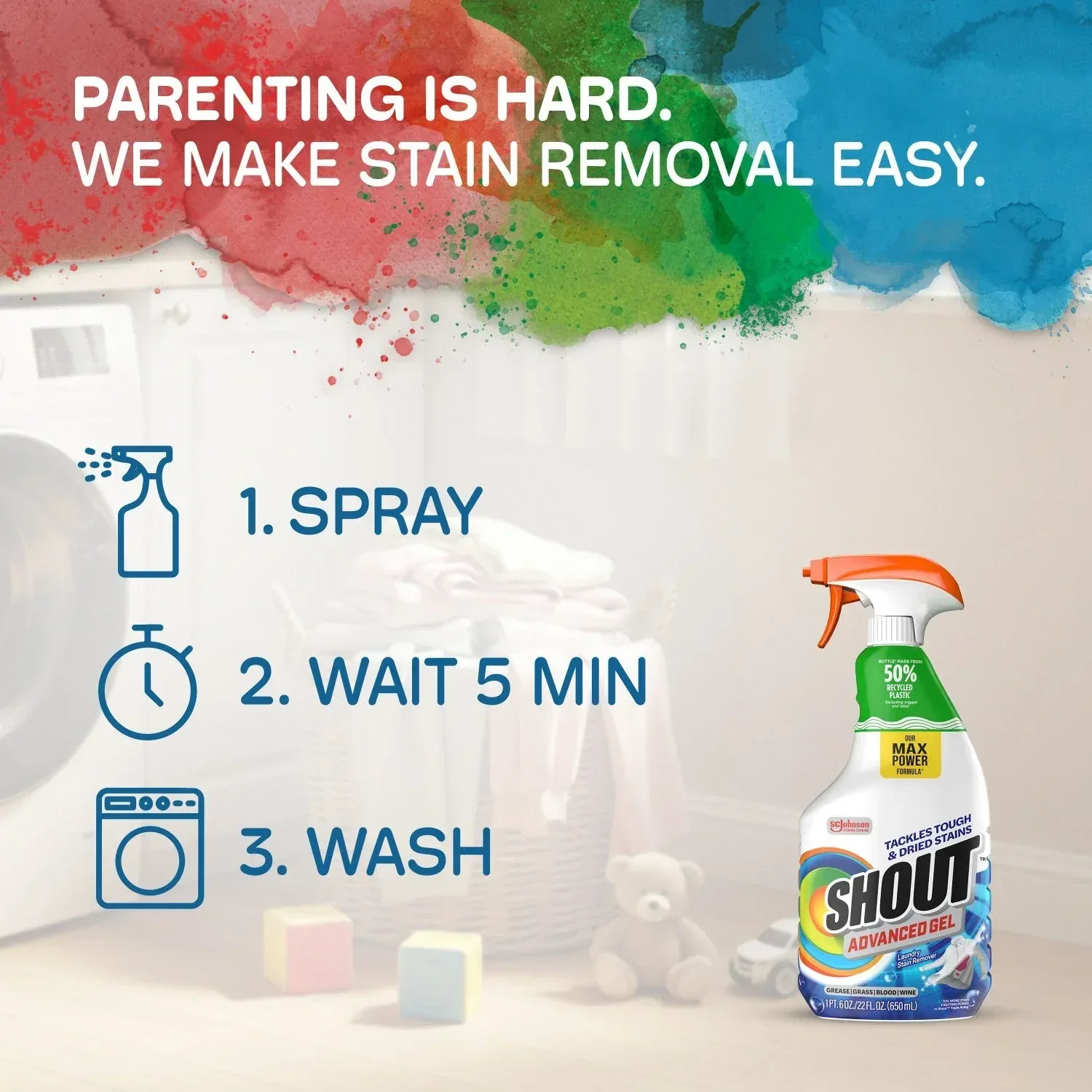 Shout Advanced Action Gel Laundry Stain Remover, 22 oz. Trigger & 60 oz. refill - Image 6