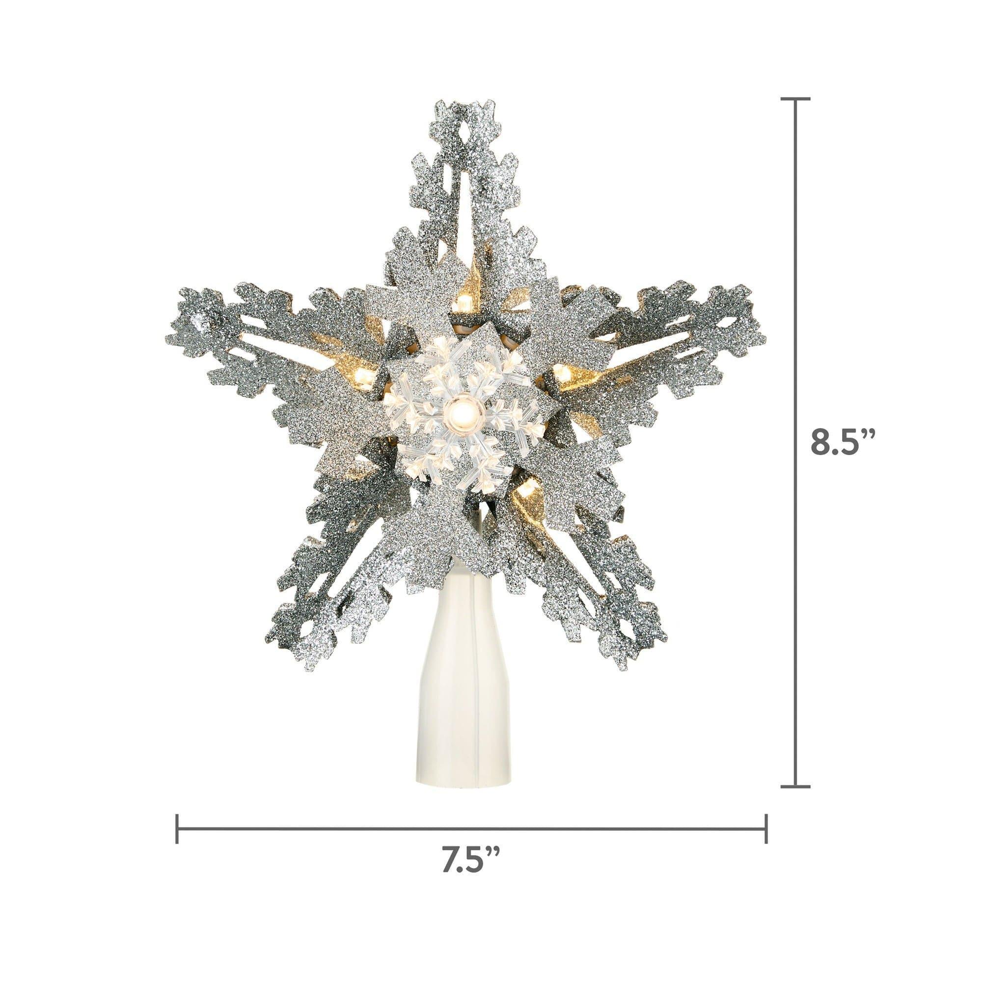 Silver Snowflake Lighted Christmas Tree Topper, 8.5", Holiday Time - Image 2