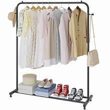 Simple Freestanding Rolling Garment Rack with Wheels, Black, for Bedroom, Laundry, Living Room