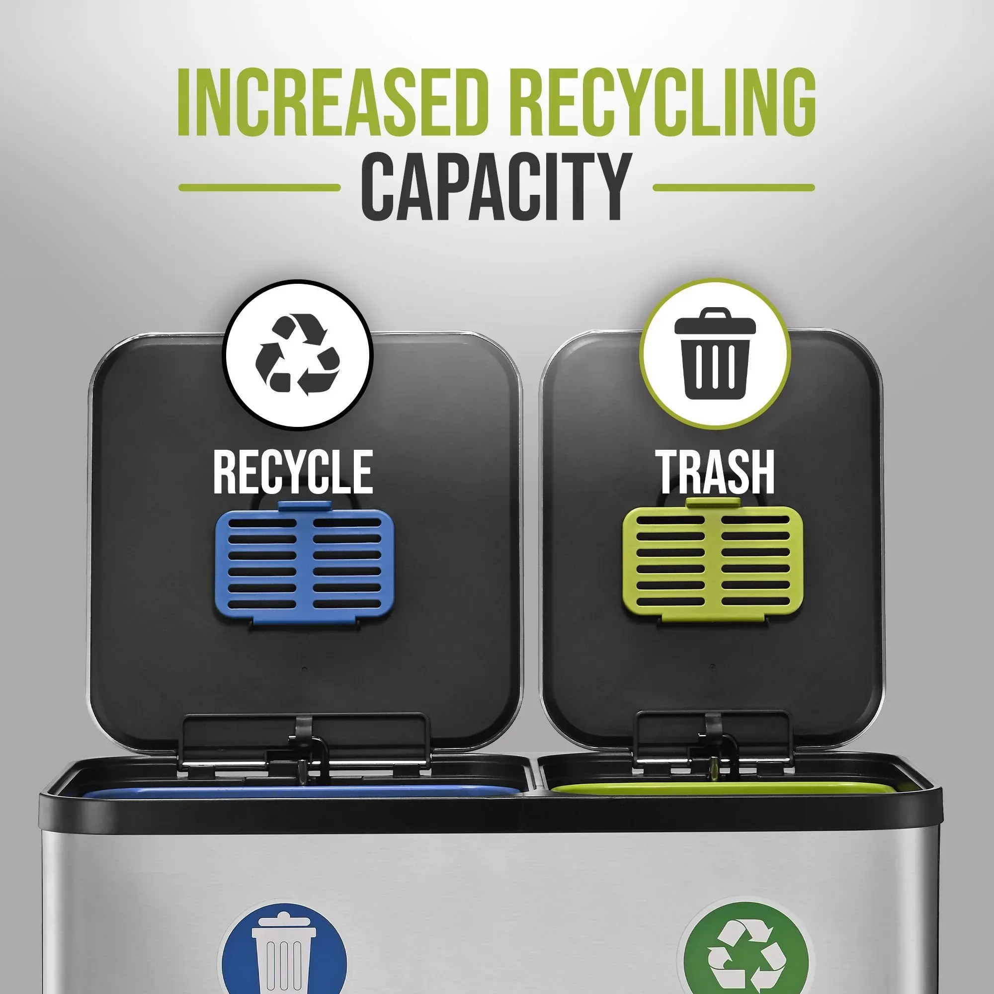 Simpli-Magic 18.5 Gallon (40L x 30L) Dual Compartment Step Trash Can – Kitchen Garbage Can with Waste & Recycling Bins – Slow-Close Lid, Odor Control, Hands-Free - Image 4
