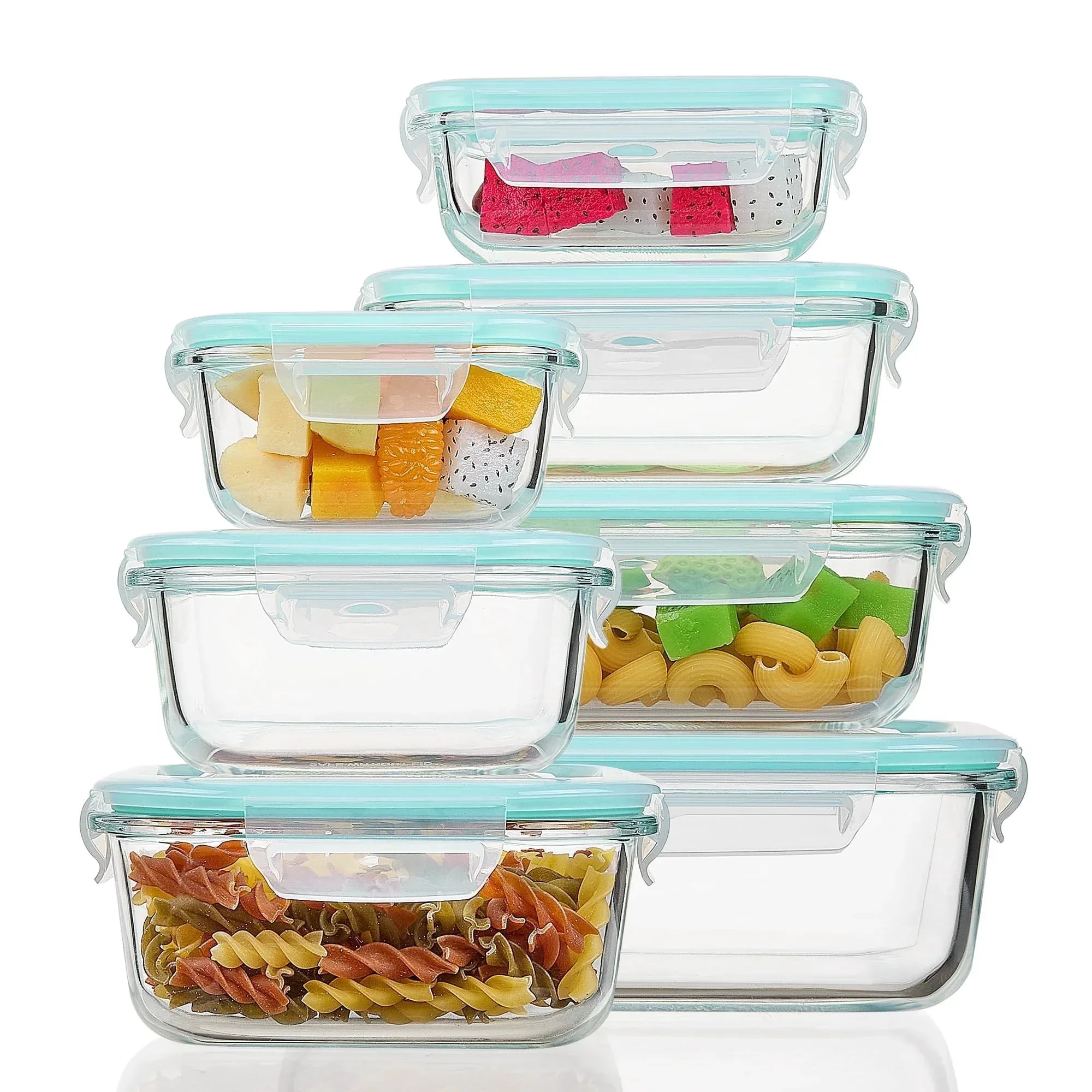 Sindcom 7 Pack Glass Food Storage Containers, Meal Prep, Airtight Bento Boxes with Leak Proof Locking Lids