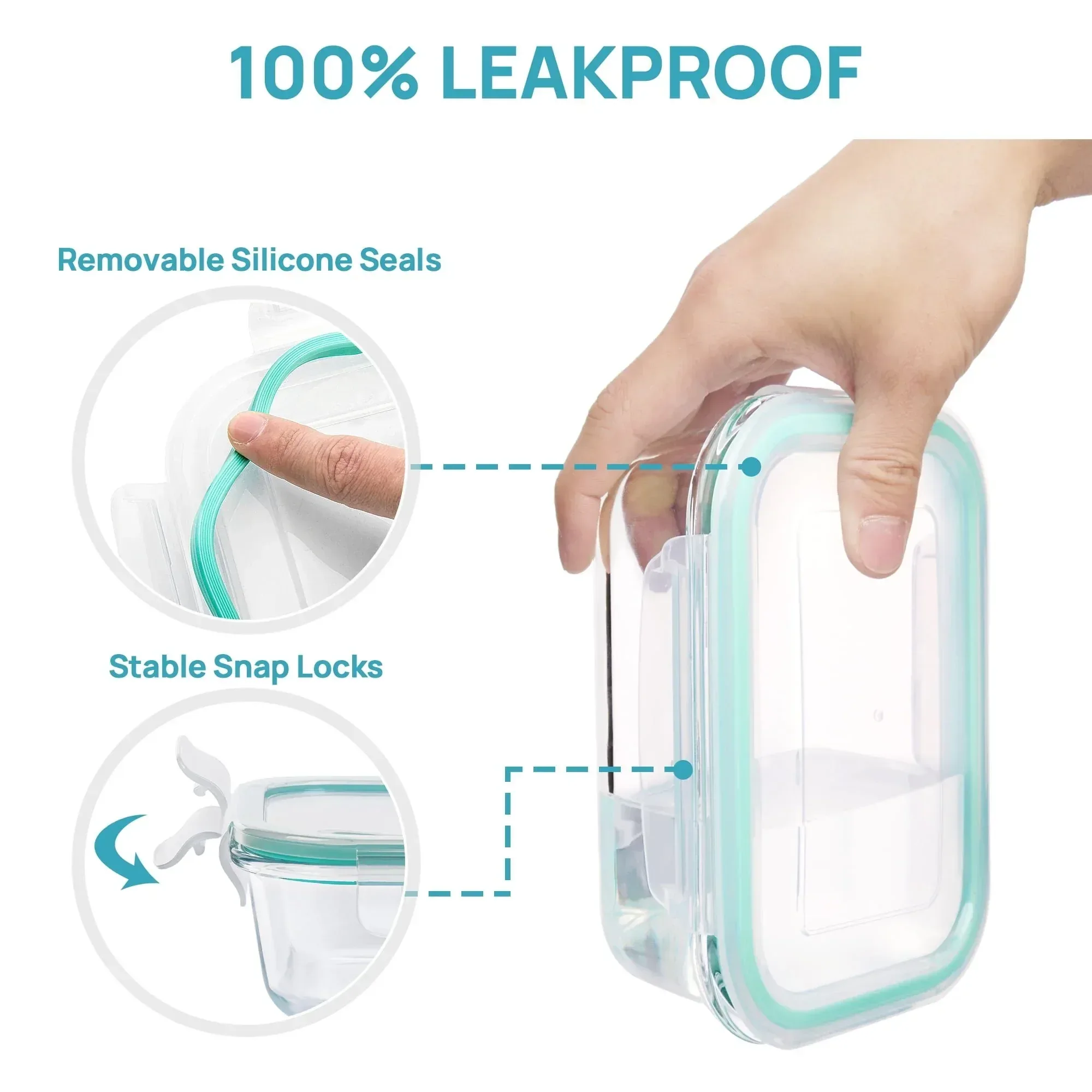 Sindcom 7 Pack Glass Food Storage Containers, Meal Prep, Airtight Bento Boxes with Leak Proof Locking Lids - Image 2