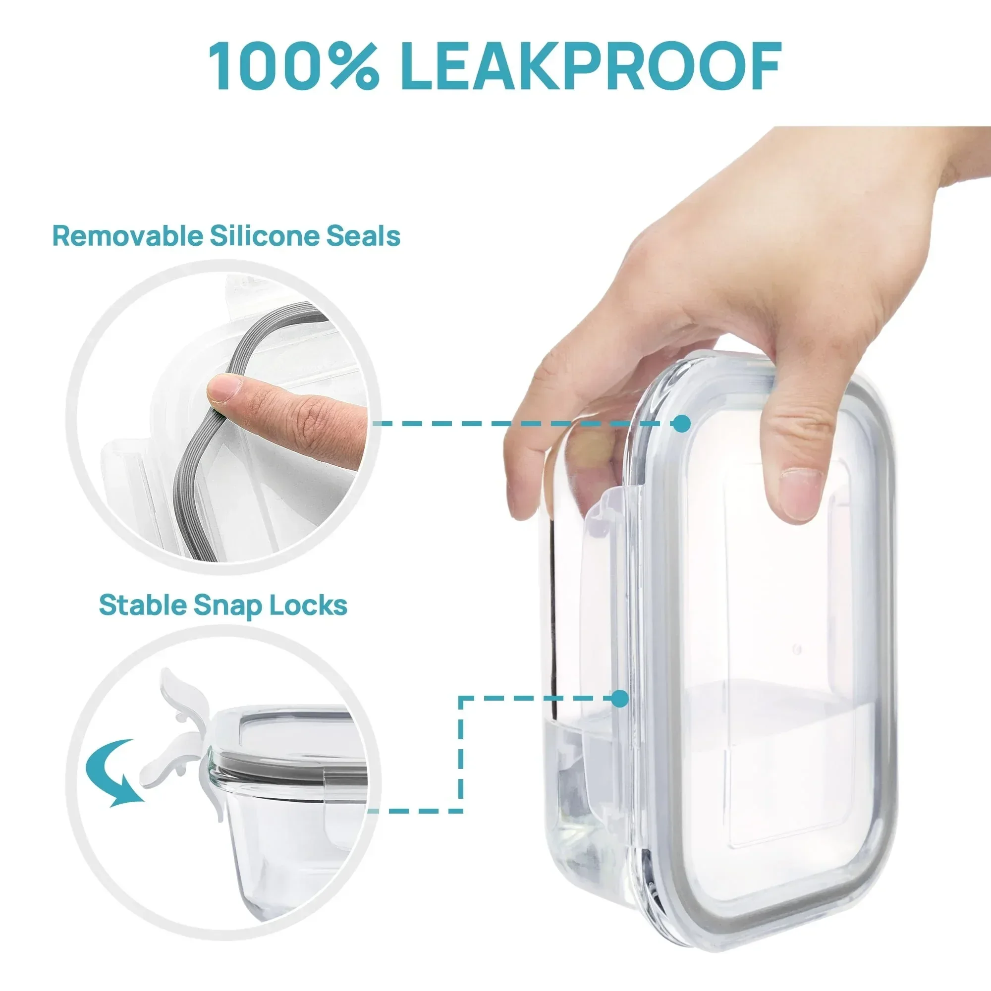 Sindcom 7 Pack Glass Food Storage Containers, Meal Prep, Airtight Bento Boxes with Leak Proof Locking Lids - Image 8