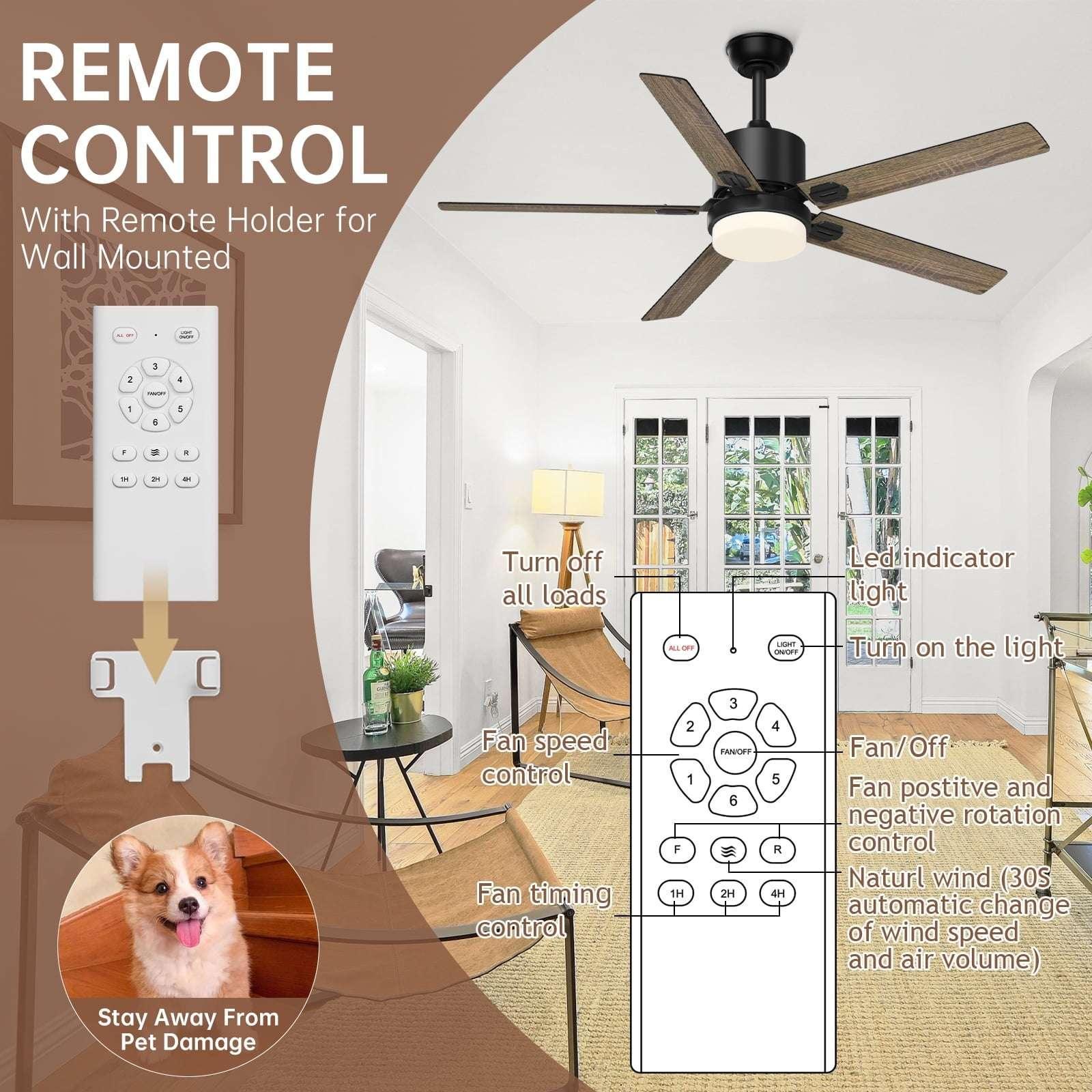 SKEVEN 52 ''Ceiling Fan with Light and Remote, Ceiling Fan 6-Speed Reversible DC Motor, Suitable for Outdoor Terraces, Bedrooms - Image 2