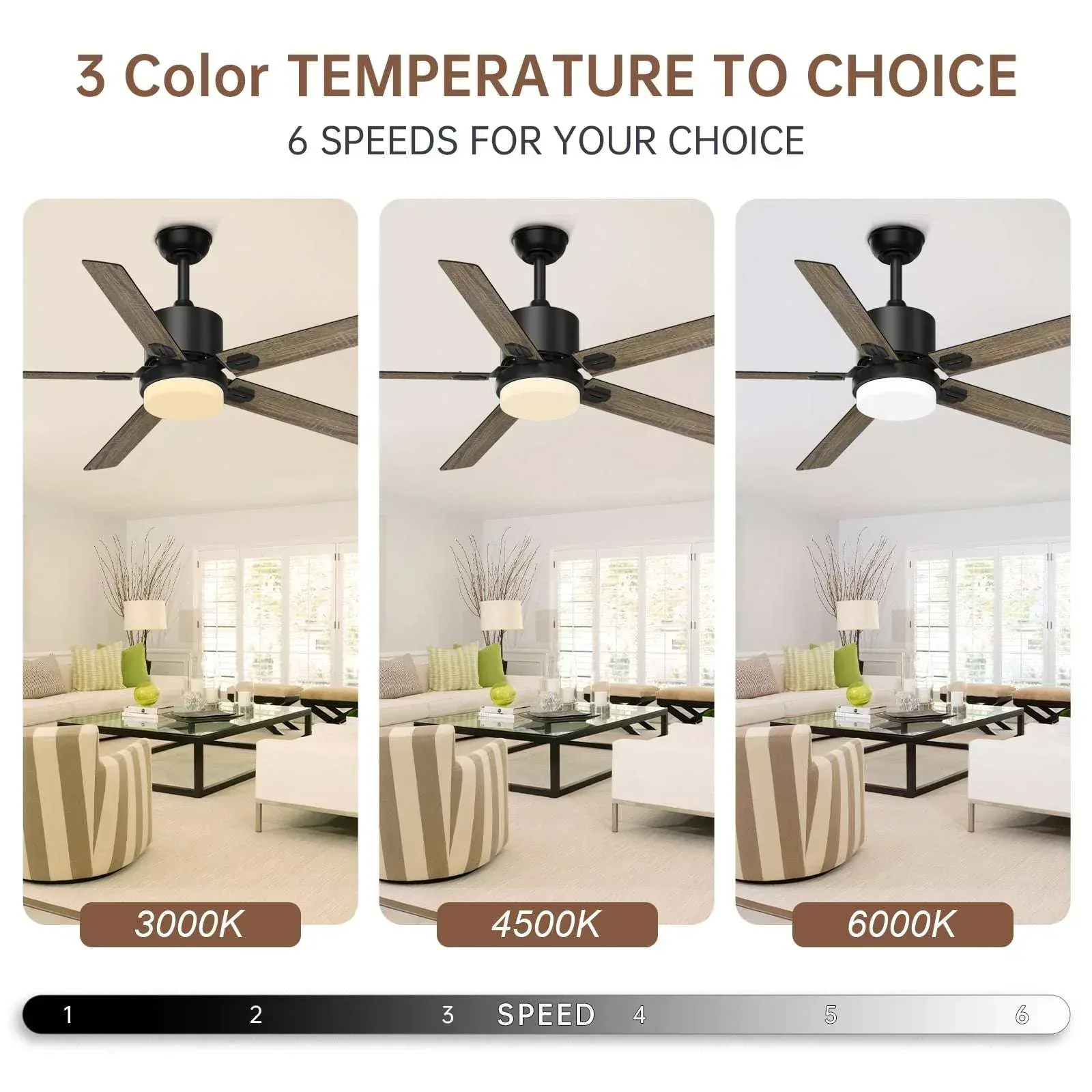 SKEVEN 52 ''Ceiling Fan with Light and Remote, Ceiling Fan 6-Speed Reversible DC Motor, Suitable for Outdoor Terraces, Bedrooms - Image 3