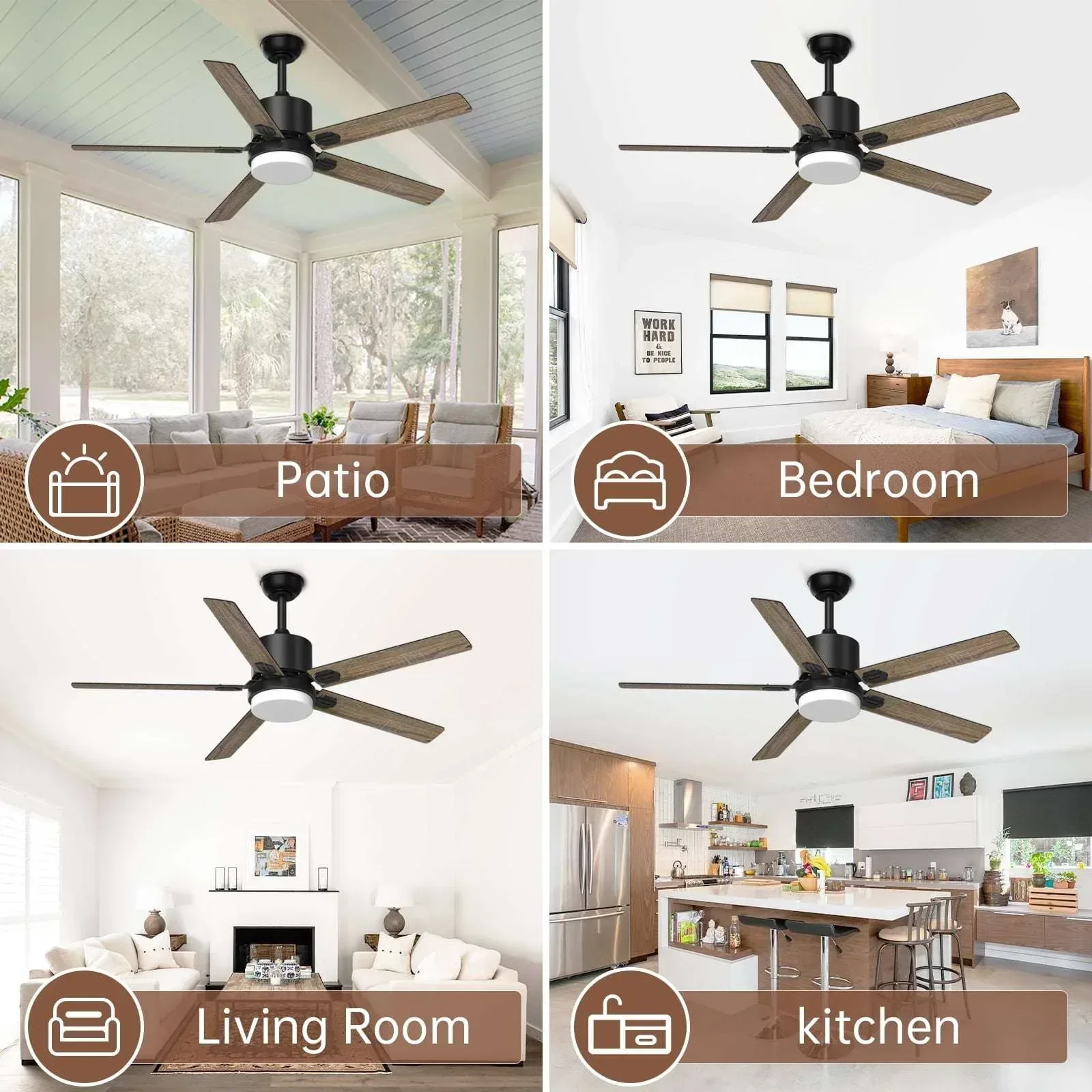 SKEVEN 52 ''Ceiling Fan with Light and Remote, Ceiling Fan 6-Speed Reversible DC Motor, Suitable for Outdoor Terraces, Bedrooms - Image 5
