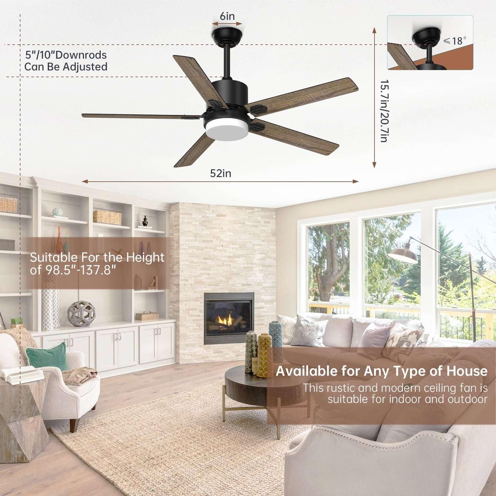 SKEVEN 52 ''Ceiling Fan with Light and Remote, Ceiling Fan 6-Speed Reversible DC Motor, Suitable for Outdoor Terraces, Bedrooms - Image 7