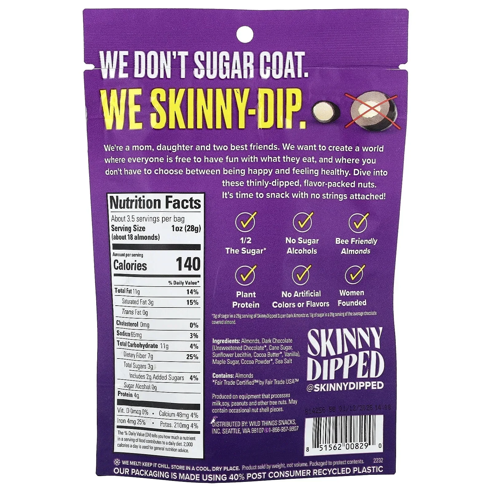SKINNYDIPPED SuperDark + Sea Salt Chocolate Covered Almonds, 3.5 Ounce Resealable Bag, 1 Count Super Dark + Sea Salt 3.5 Ounce (Pack of 1) - Image 5