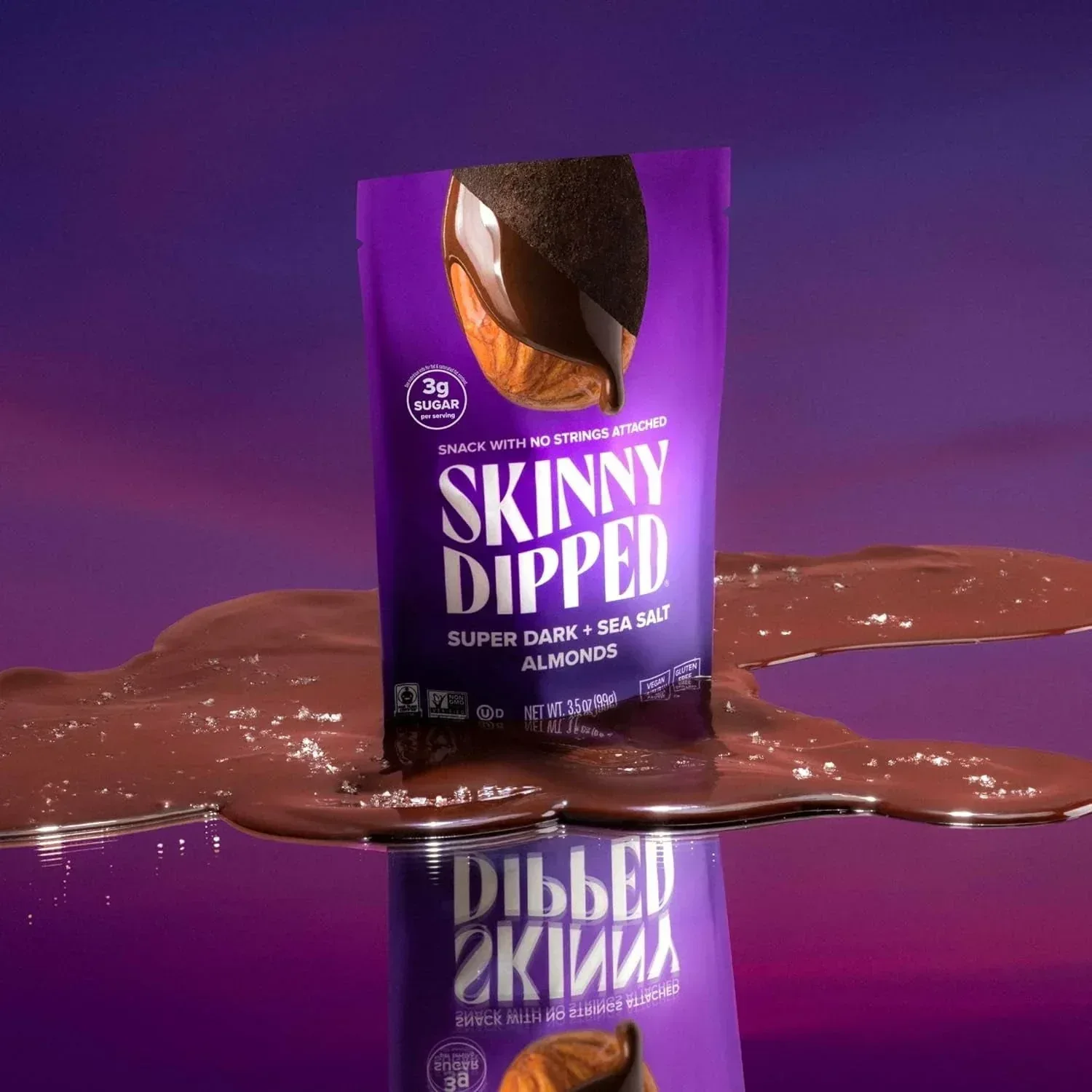 SKINNYDIPPED SuperDark + Sea Salt Chocolate Covered Almonds, 3.5 Ounce Resealable Bag, 1 Count Super Dark + Sea Salt 3.5 Ounce (Pack of 1) - Image 6