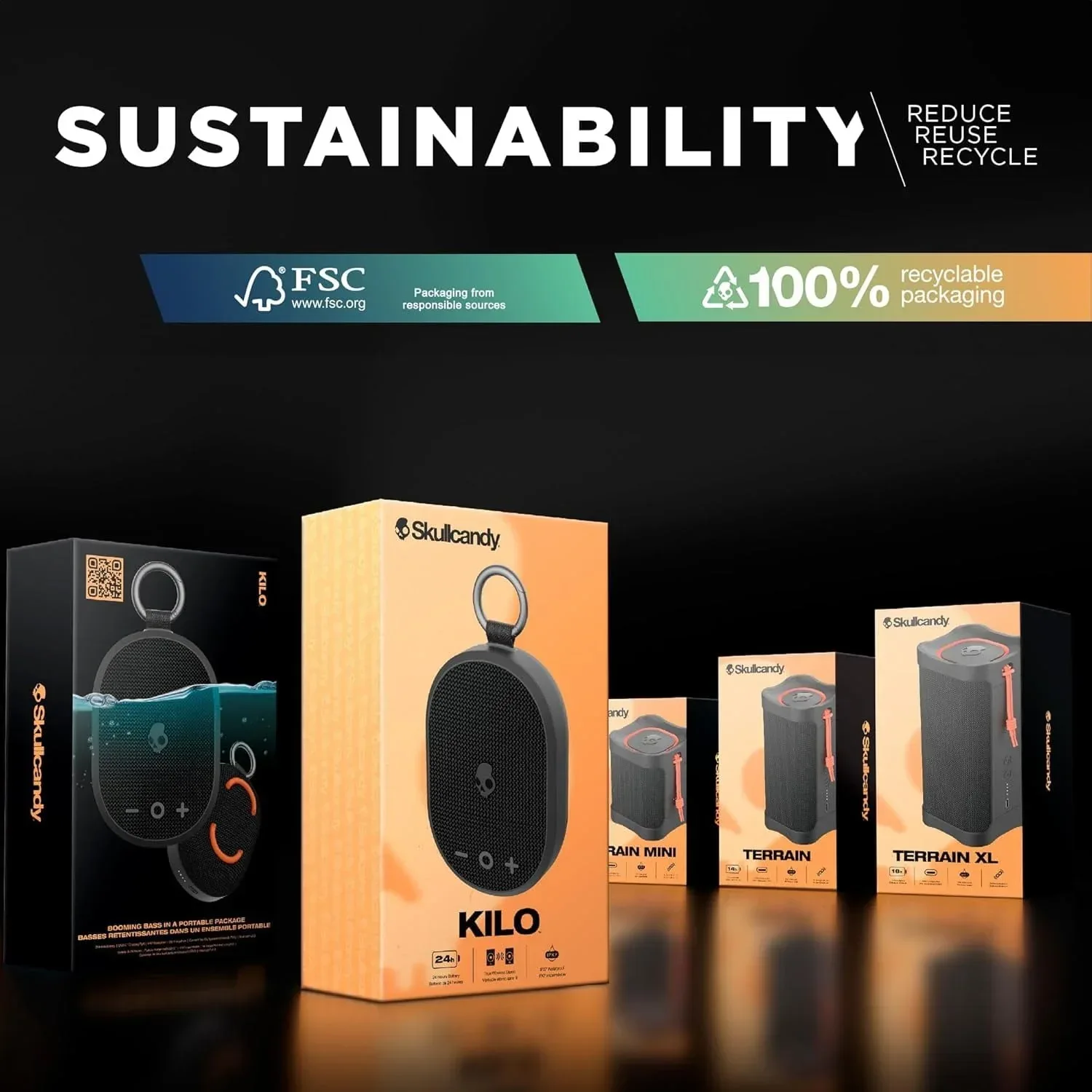Skullcandy Kilo XT Wireless Bluetooth Speaker - IPX7 Waterproof Mini Speaker with 24 Hour Battery and True Wireless Pairing - for Outdoor, Black - Image 8