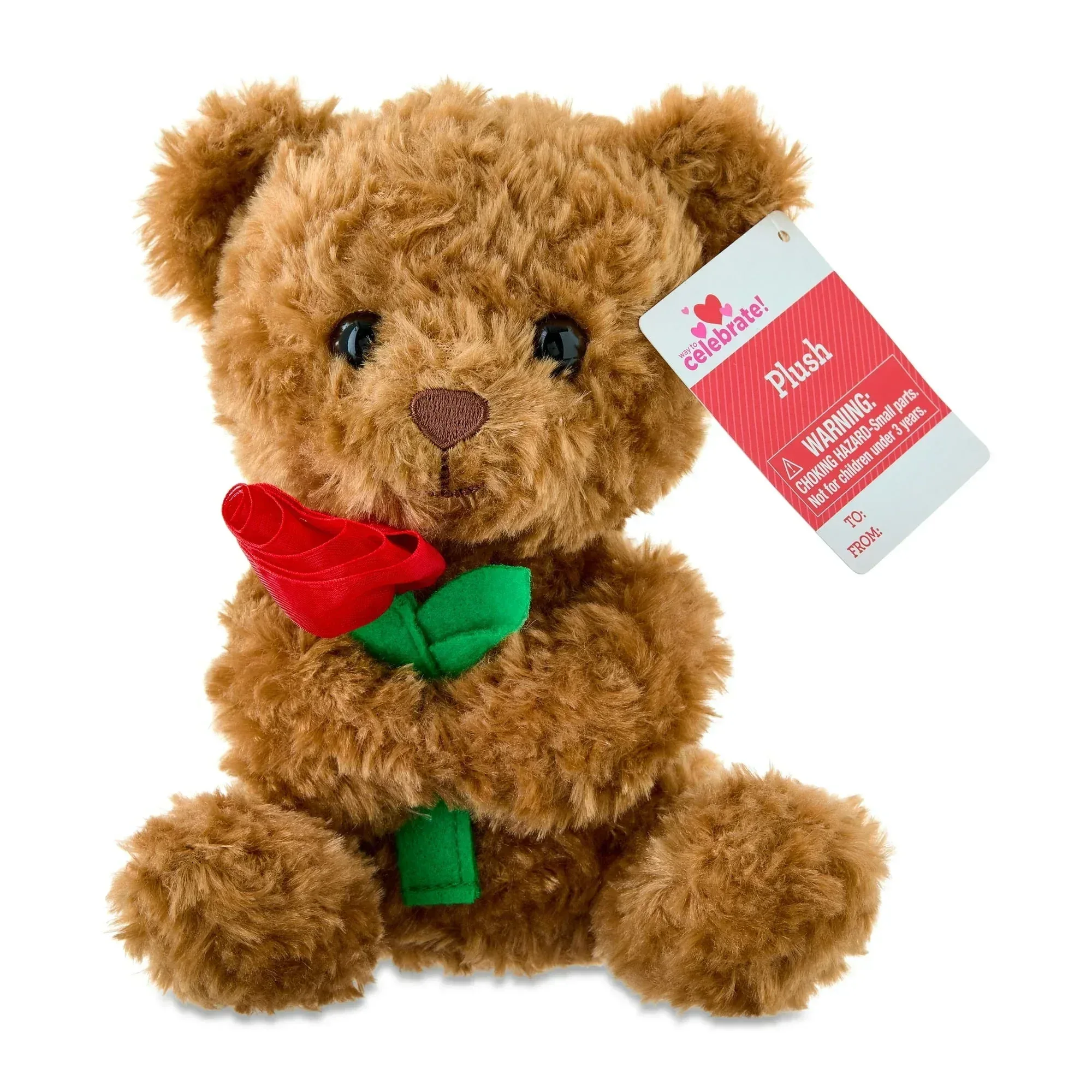 Small Bear with Rose Plush, Brown, 8", Valentine's Day by Way To Celebrate - Image 3