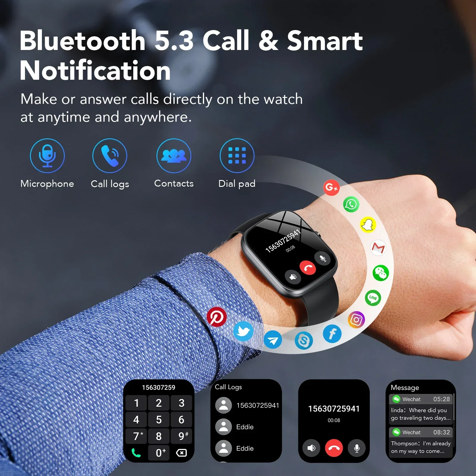 Smart Watch Fits for Android and iPhone, IP68 Waterproof Smartwatch for Women Men 100+ Sports Modes 1.91-inch Fitness Tracker, Smart Watch with Bluetooth Call(Answer/Make Calls), for Gift Black - Image 5
