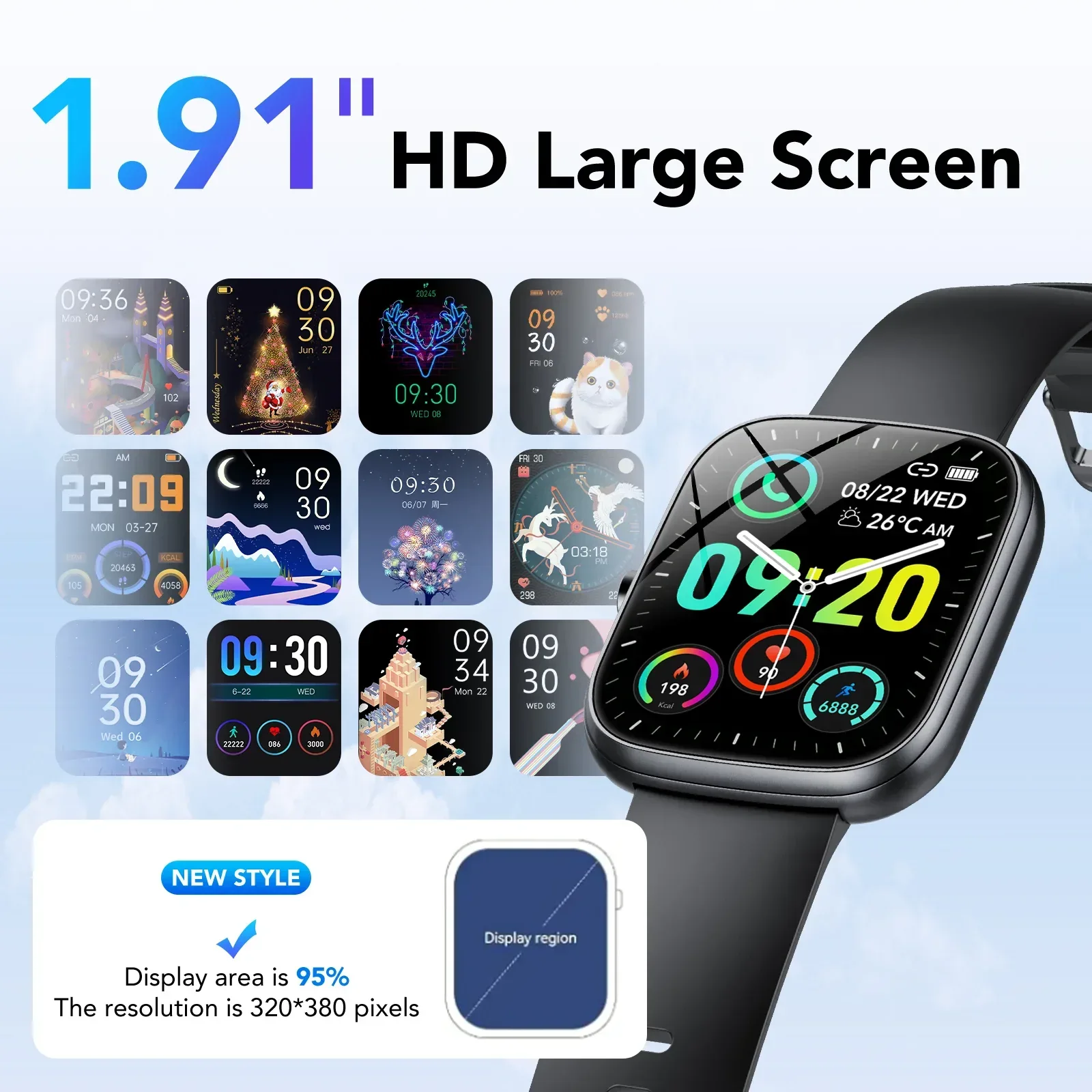Smart Watch Fits for Android and iPhone, IP68 Waterproof Smartwatch for Women Men 100+ Sports Modes 1.91-inch Fitness Tracker, Smart Watch with Bluetooth Call(Answer/Make Calls), for Gift Black - Image 6