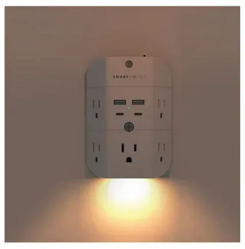 Smartpoint 5-Outlet Power hub with USB Ports and Automatic Night Light - Image 2