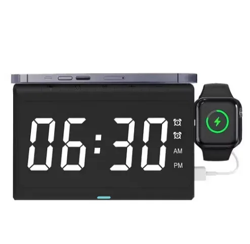 Smartpoint Wireless 4-in-1 Charging Station and Alarm Clock with Night Light