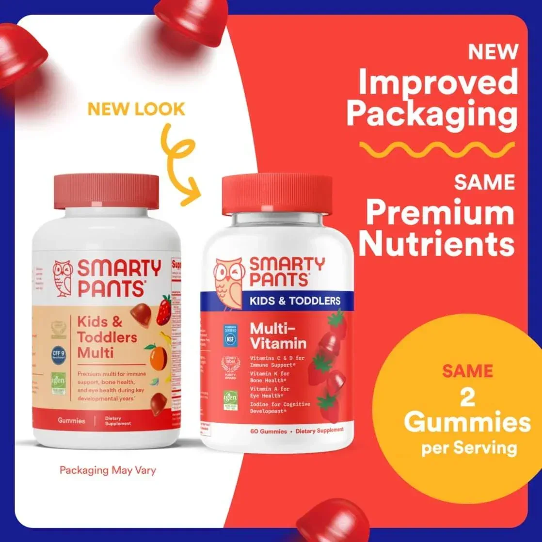 SmartyPants Kids & Toddler Multivitamin Gummies, Daily Wellness Supplement with Vitamin C & B12, 60 Gummies - Image 3