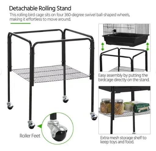 SmileMart 53.5" Metal Rolling Bird Cage with Play Top Stand, Dark Gray - Image 2