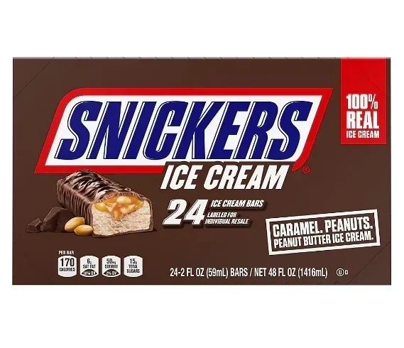 Snickers Ice Cream, Chocolatey Caramel Peanut Butter Ice Cream Bars Individually Wrapped, 24 pk./2 oz.