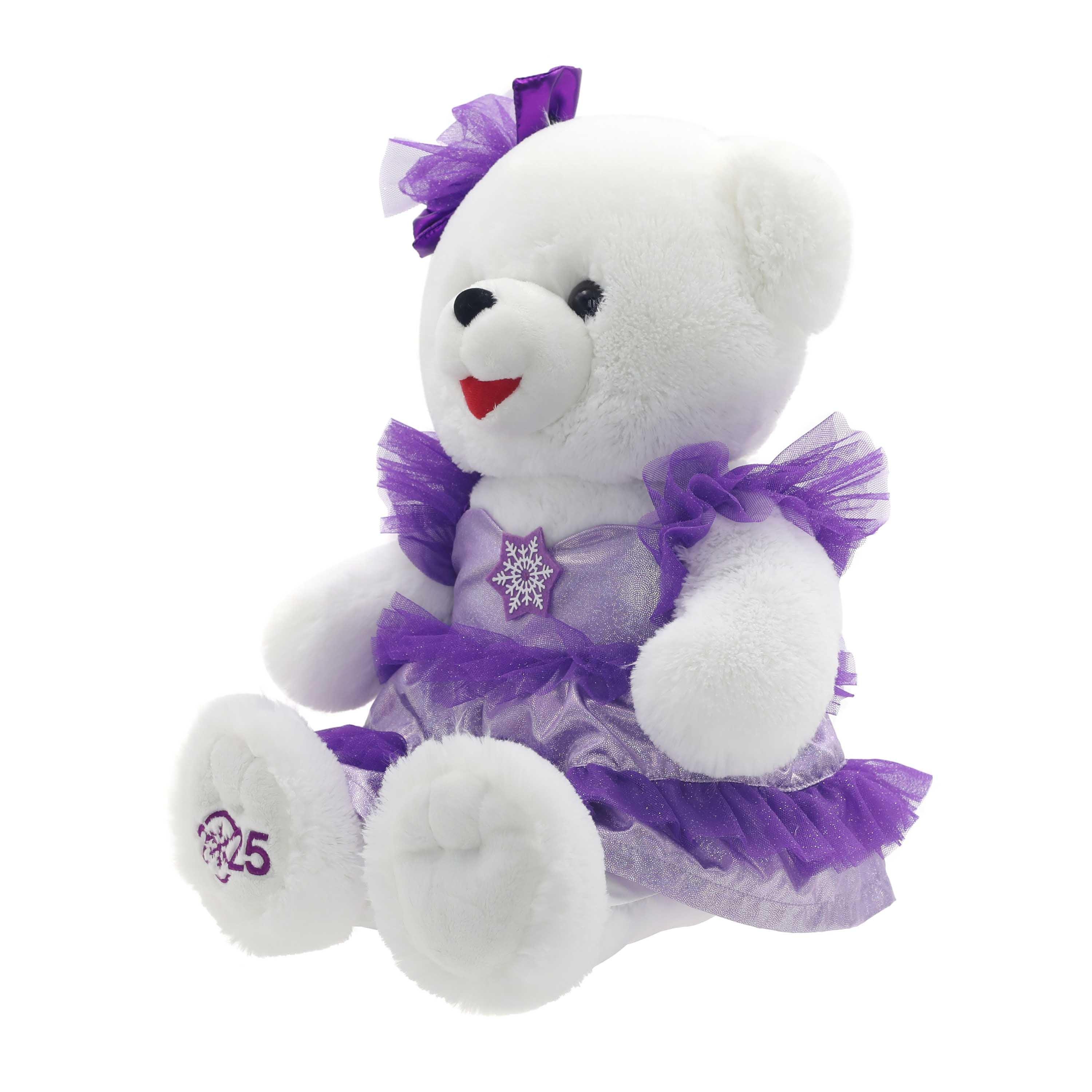 Snowflake Girl 2025 Teddy Bear Christmas Plush in Dress, White and Purple, 15", by Holiday Time - Image 2