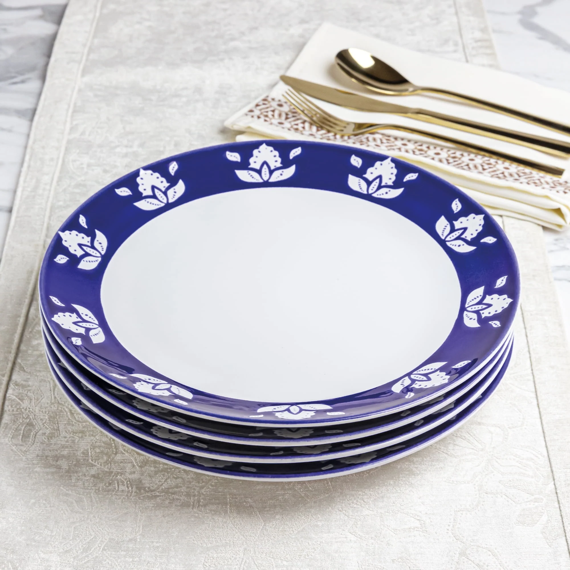 Sofia Home 4 Pack Indigo Round Stoneware Dinner Plates by Sofia Vergara - Image 3