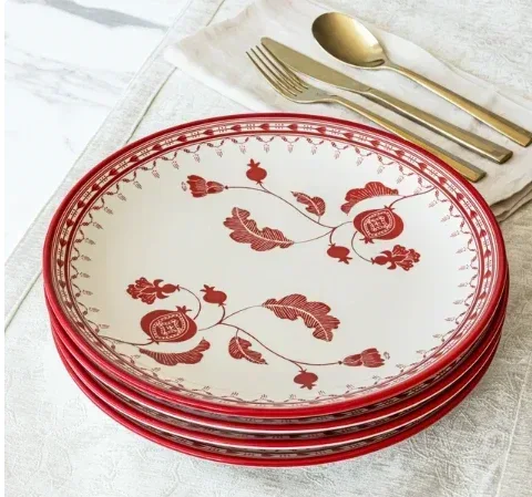 Sofia Home Red Set of 4 Round Stoneware Dinner Plates - Image 3