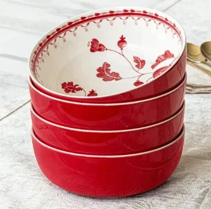 Sofia Home Red Set of 4 Stoneware Dinner Bowls - Image 3