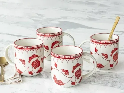 Sofia Home Red Set of 4 Stoneware Mugs - Image 3
