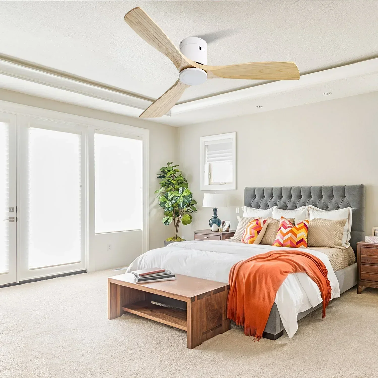Sofucor 52 Inch Modern Flush Mount Ceiling Fan with Wood Blades - Image 3
