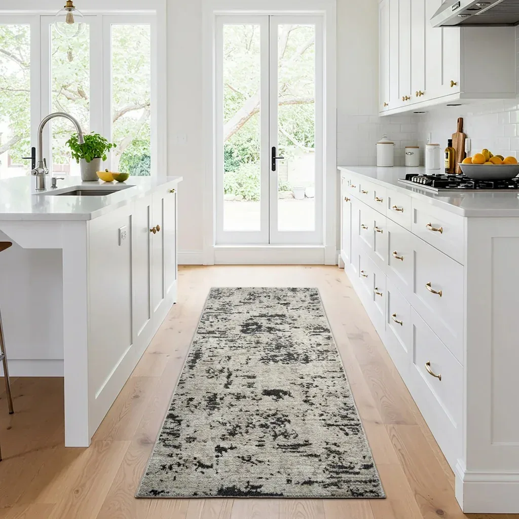 Solaris Runner Rug, Argent Charcoal, 2’2” x 6’