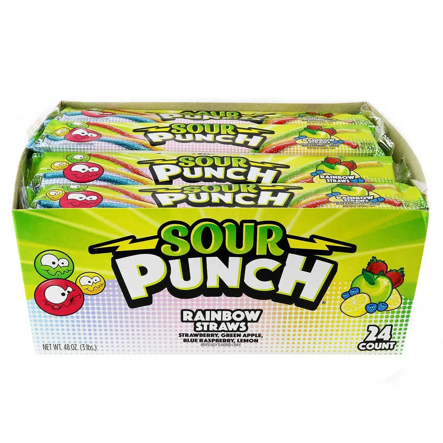 SOUR PUNCH Rainbow Straws, Chewy Candy, 2 oz., 24 ct.