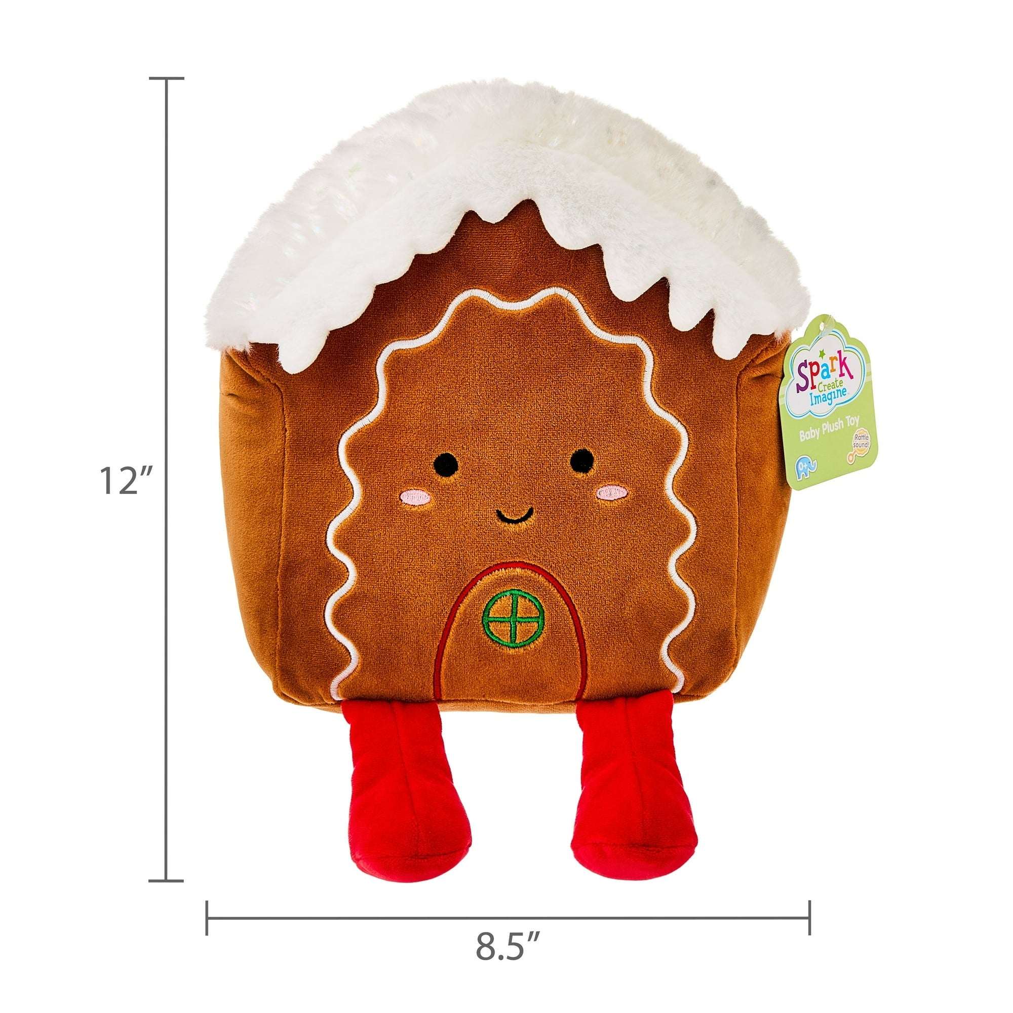 Spark.Create.Imagine. Holiday Plush Gingerbread House Baby Toy, Brown, Infant - Image 2