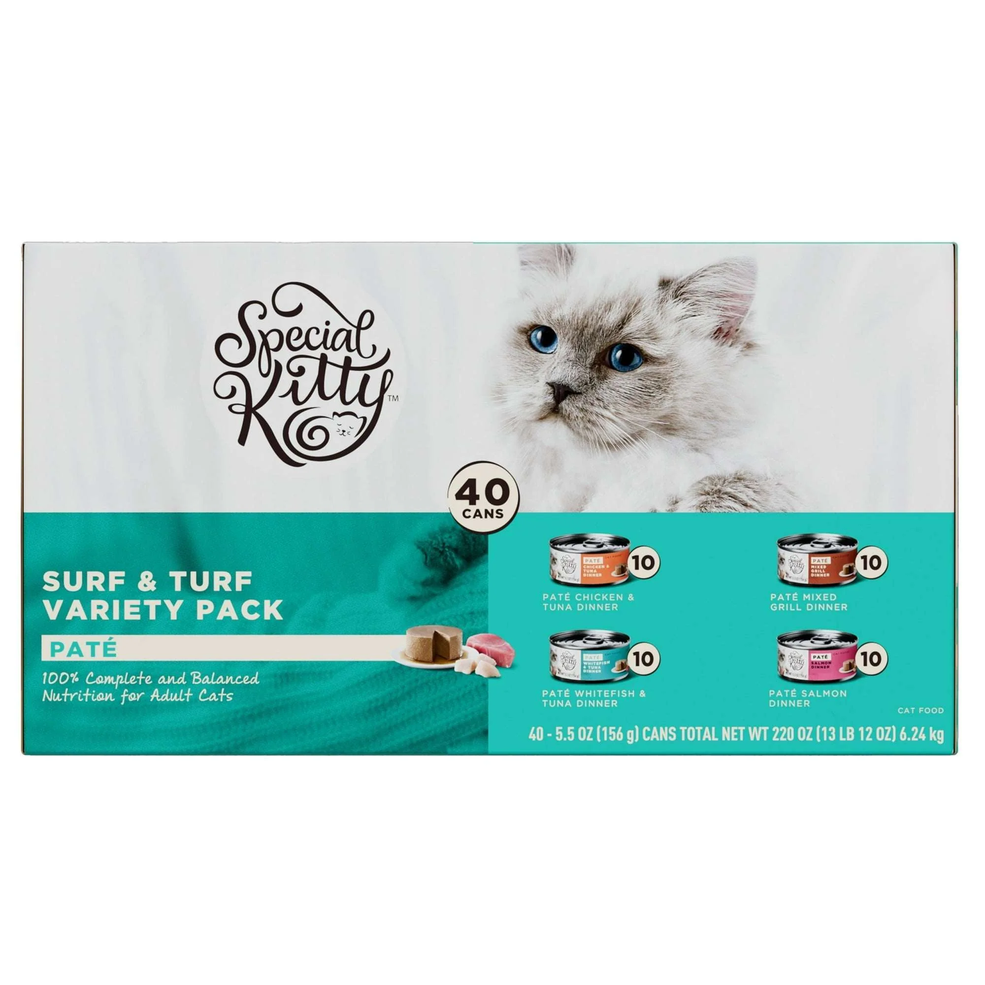 Special Kitty Surf & Turf Pate Wet Cat Food Variety Pack, 5.5 oz Cans (40 Pack)