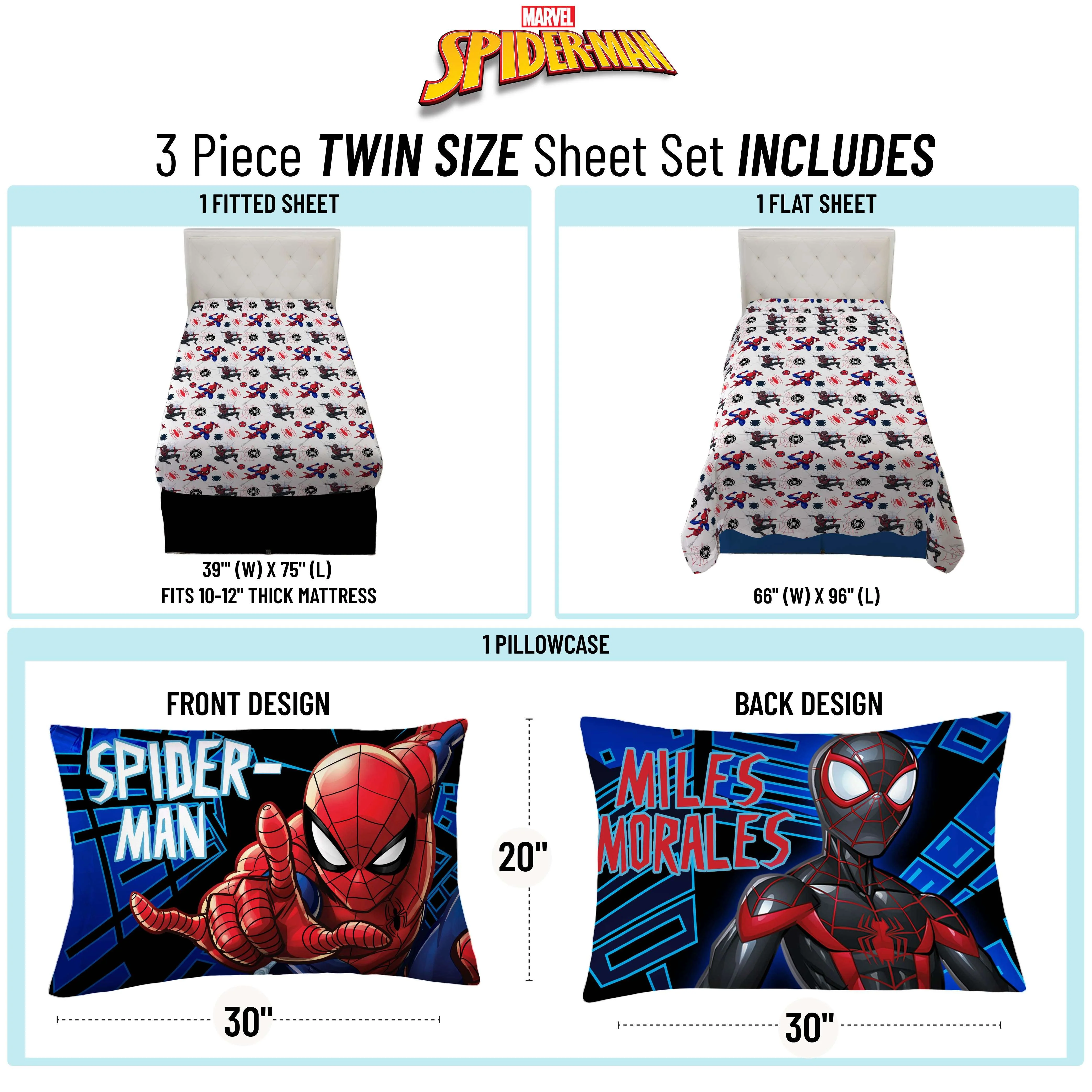 Spider-Man Kids 3-Piece Twin Sheet Set, Microfiber, White, Marvel - Image 3