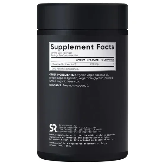 Sports Research L-Theanine Suntheanine 200 mg, 150 Softgels - Image 3