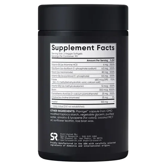 Sports Research Vitamin B Complex, 180 Veggie Soft Gels - Image 3