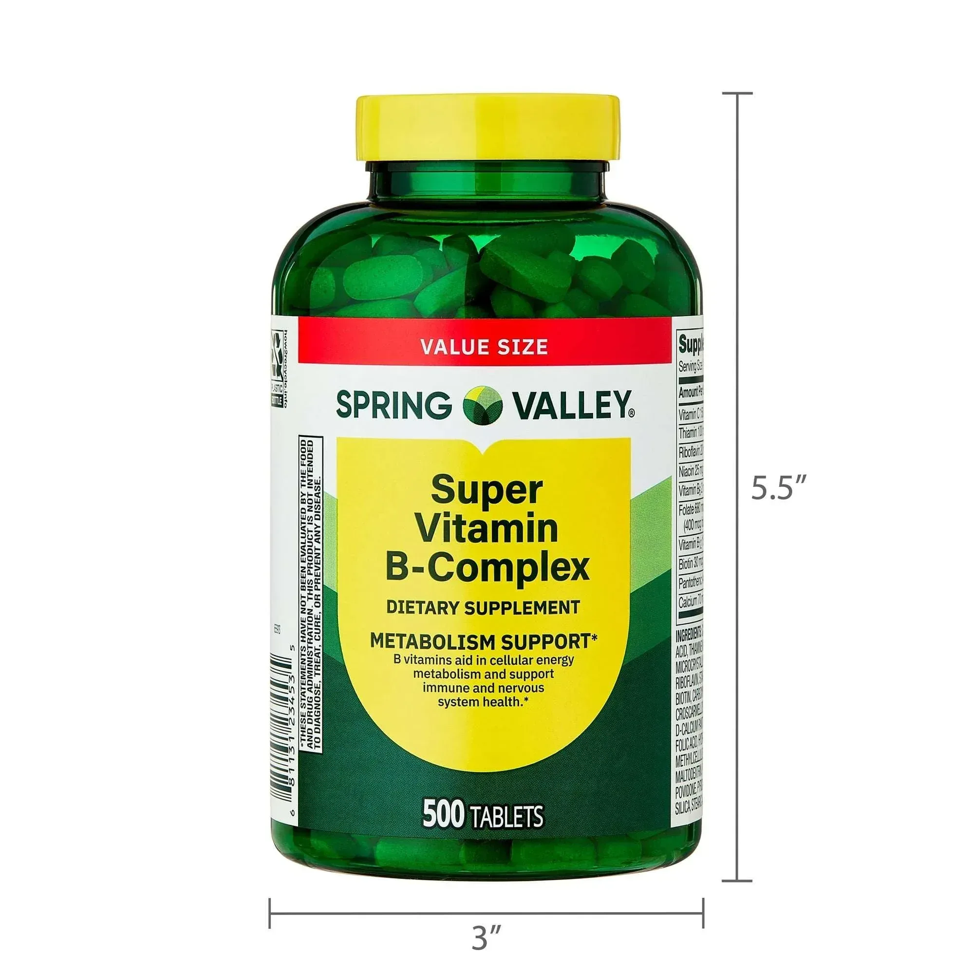 Spring Valley Super Vitamin B-Complex Dietary Supplement Tablets for Metabolism Support, 100 Count - Image 15