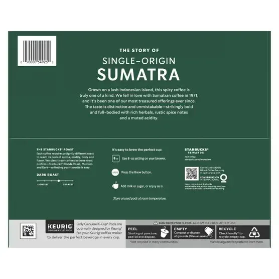 Starbucks Coffee Single Origin Sumatra Dark Roast K-Cup, 72-count - Image 5
