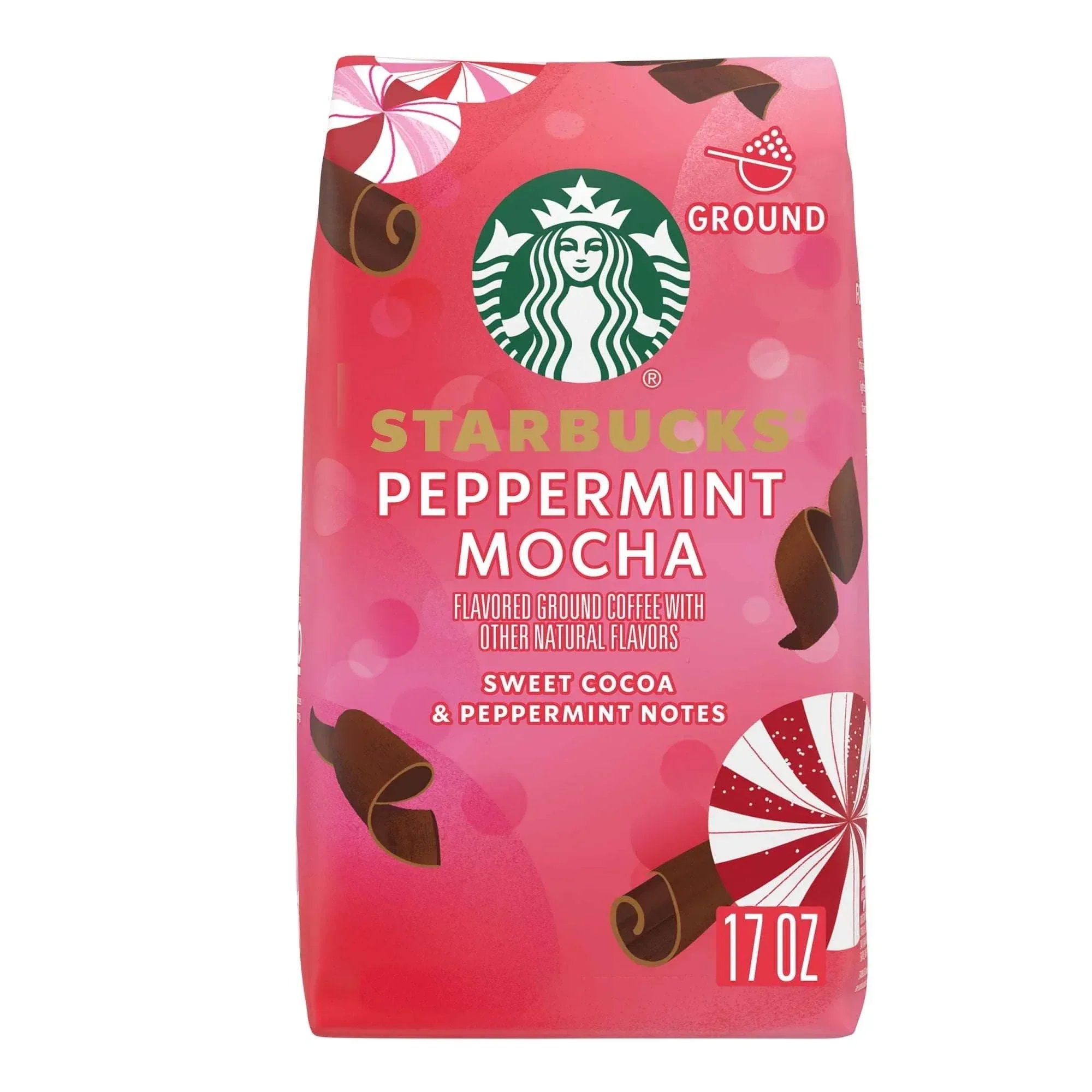 Starbucks Peppermint Mocha Flavored Ground Coffee, 100% Arabica, 17 oz
