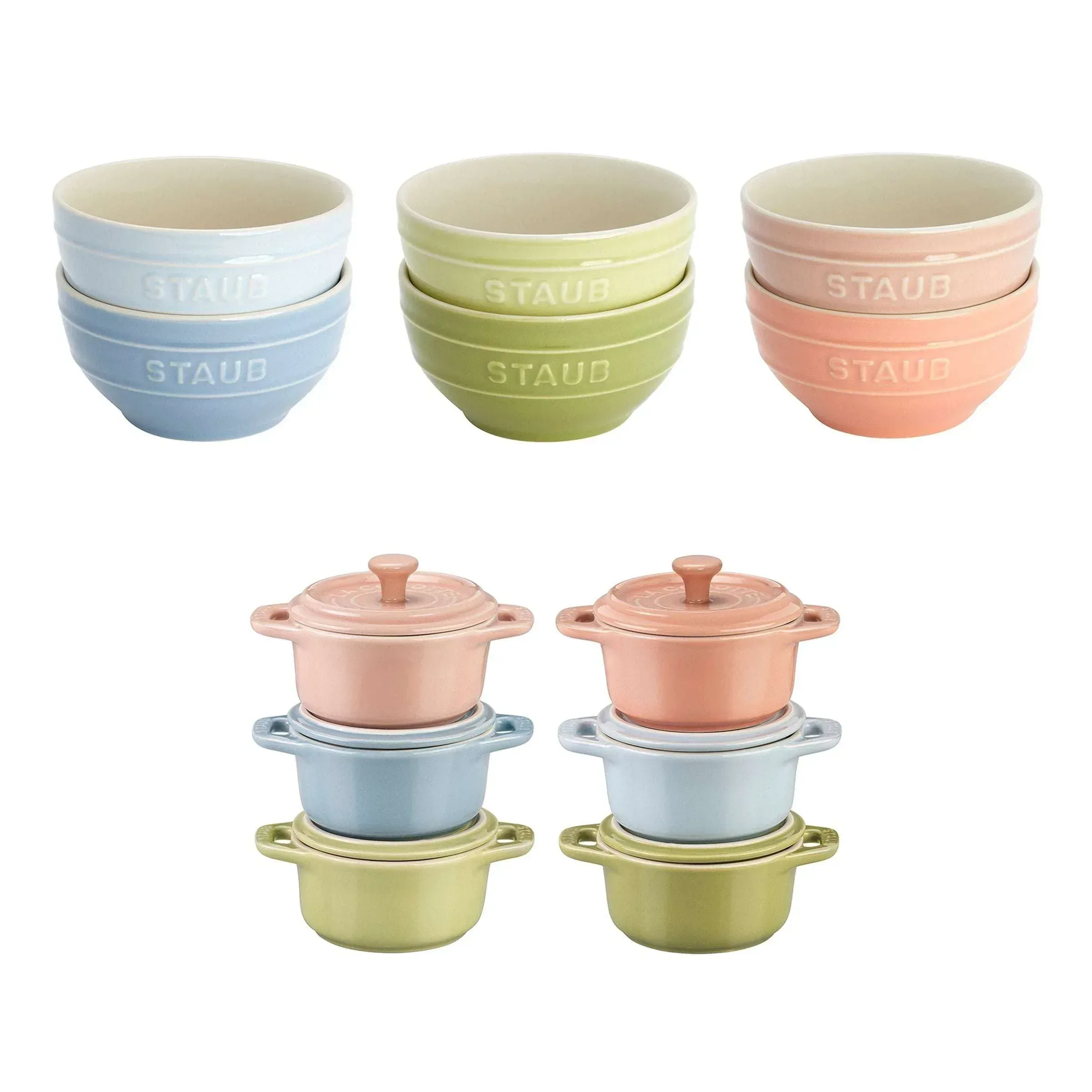 Staub Macaron 12-piece Ceramic Mini Dutch Oven and Bowl Set - Image 2