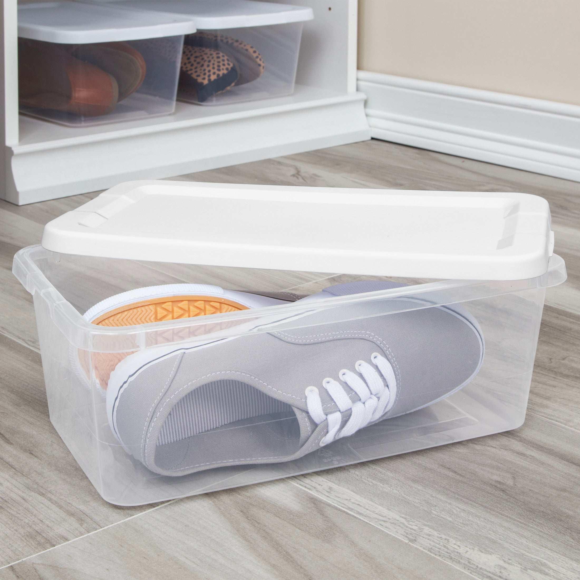 Sterilite Set of (10) 6 Quart Storage Boxes, Clear Plastic Storage Bin with Snap-On Lid, White - Image 4