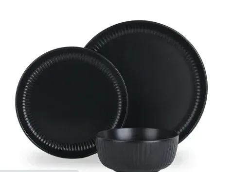 Stone + Lain Logan Stoneware 12-Piece Dinnerware Set, Black